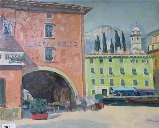 David Ghilchik (1892-1974) oil on canvas, Torbole, Lake Garda, signed, 50 x 61cm, unframed.